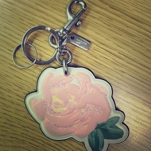 Coach Pink Leather Flower Keychain